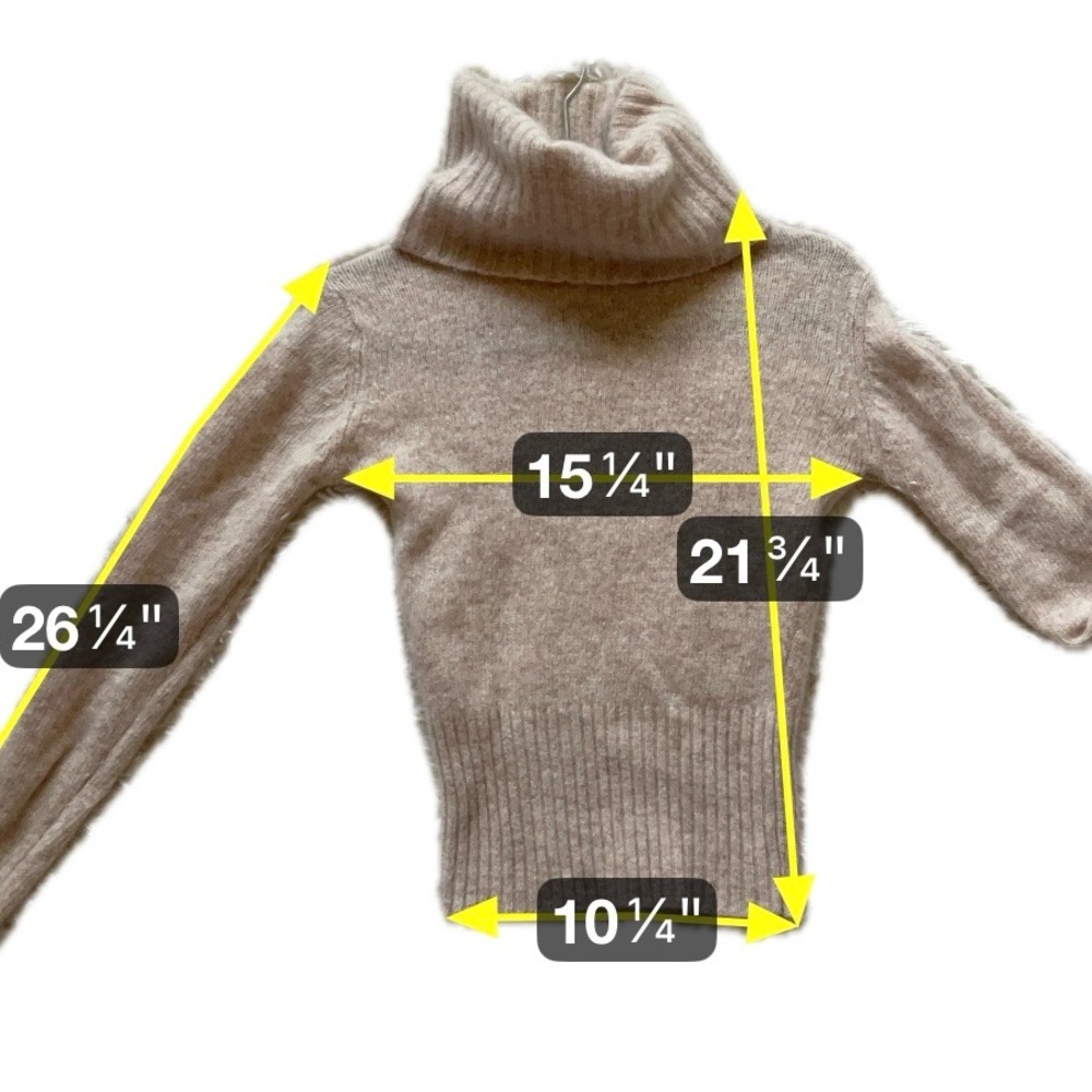 Hand Loomed Full Fashioned Lambswool Angora Sweater Turtleneck Beige Chic Medium - Picture 3 of 6